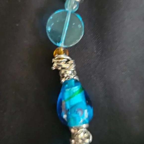 Vintage Translucent Aqua Blue Glass Bead and Chain Necklace - Picture 5 of 7